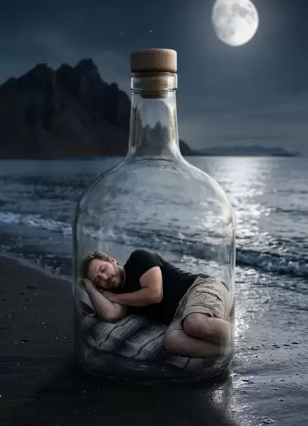 Sleeping in a Bottle under Moonlight