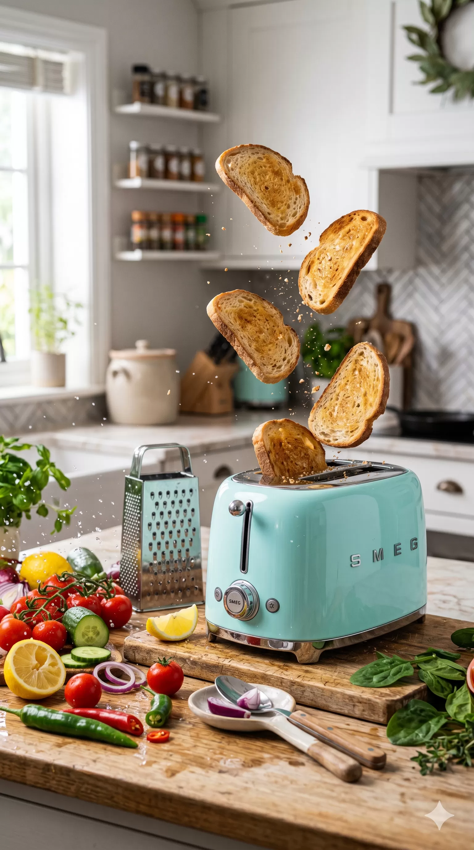 Retro Toaster and Flying Veggies