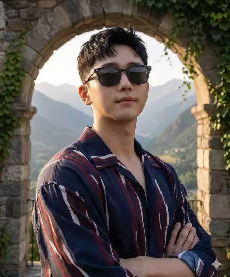 Arched Frame, Striped Shirt